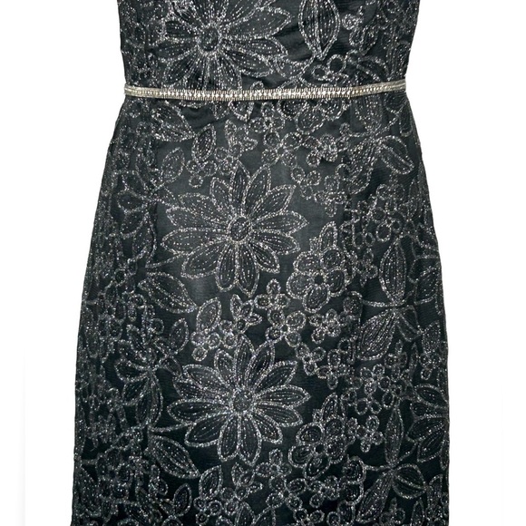 JS Collections Mermaid Black Dress, V-Neck & Shimmery Silver Florals, Large (12) - Picture 11 of 16